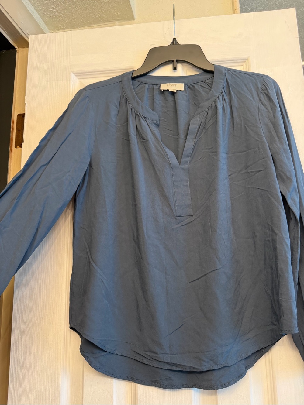 LOFT Slate Blue Split V-Neck Long-Sleeve Tunic
